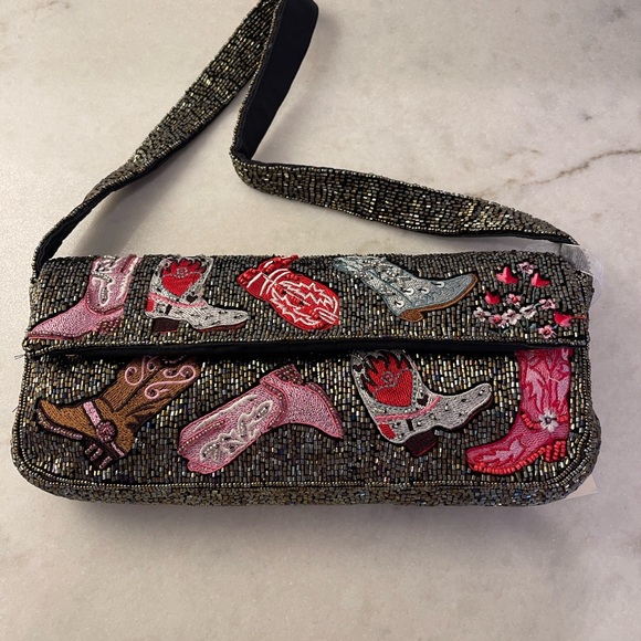 COWGIRL BOOTS BEADED Embellished Western Theme Women's Bag - Picture 5 of 5